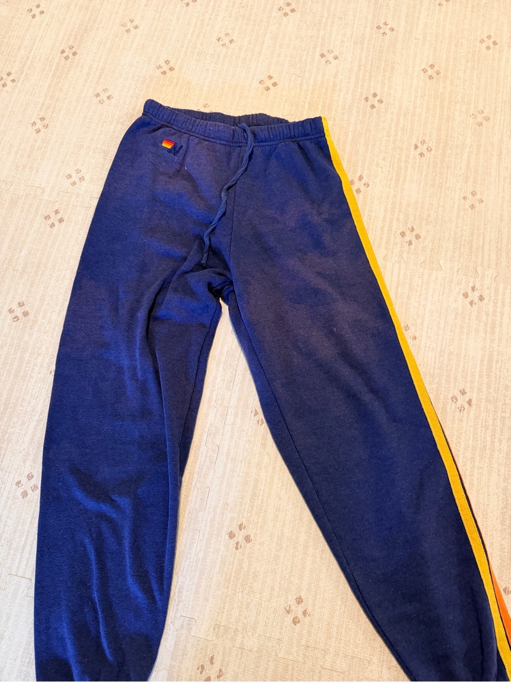 Aviator Nation Navy Track Pants with Rainbow Side Stripes some discoloration - Picture 2 of 5
